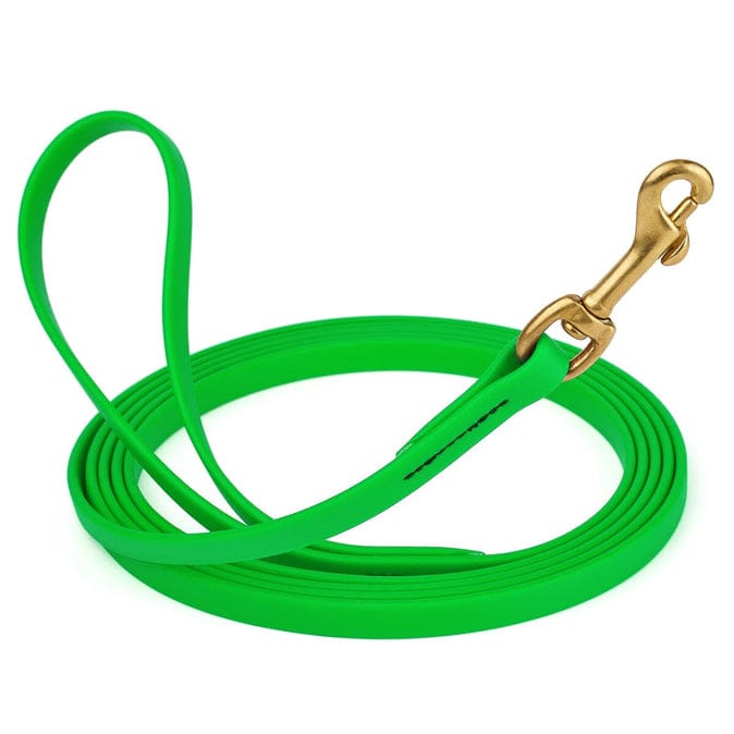 Waterproof Biothane Dog Long Lead 1/2" x 33' with Solid Brass Clip stitched onto Lead -much SAFER than using Grommets-Boats n Barks