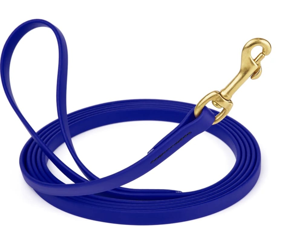 Waterproof Biothane Dog Long Lead 5/8" x 15' with Solid Brass Clip stitched onto Lead -much SAFER than using Grommets-Boats n Barks
