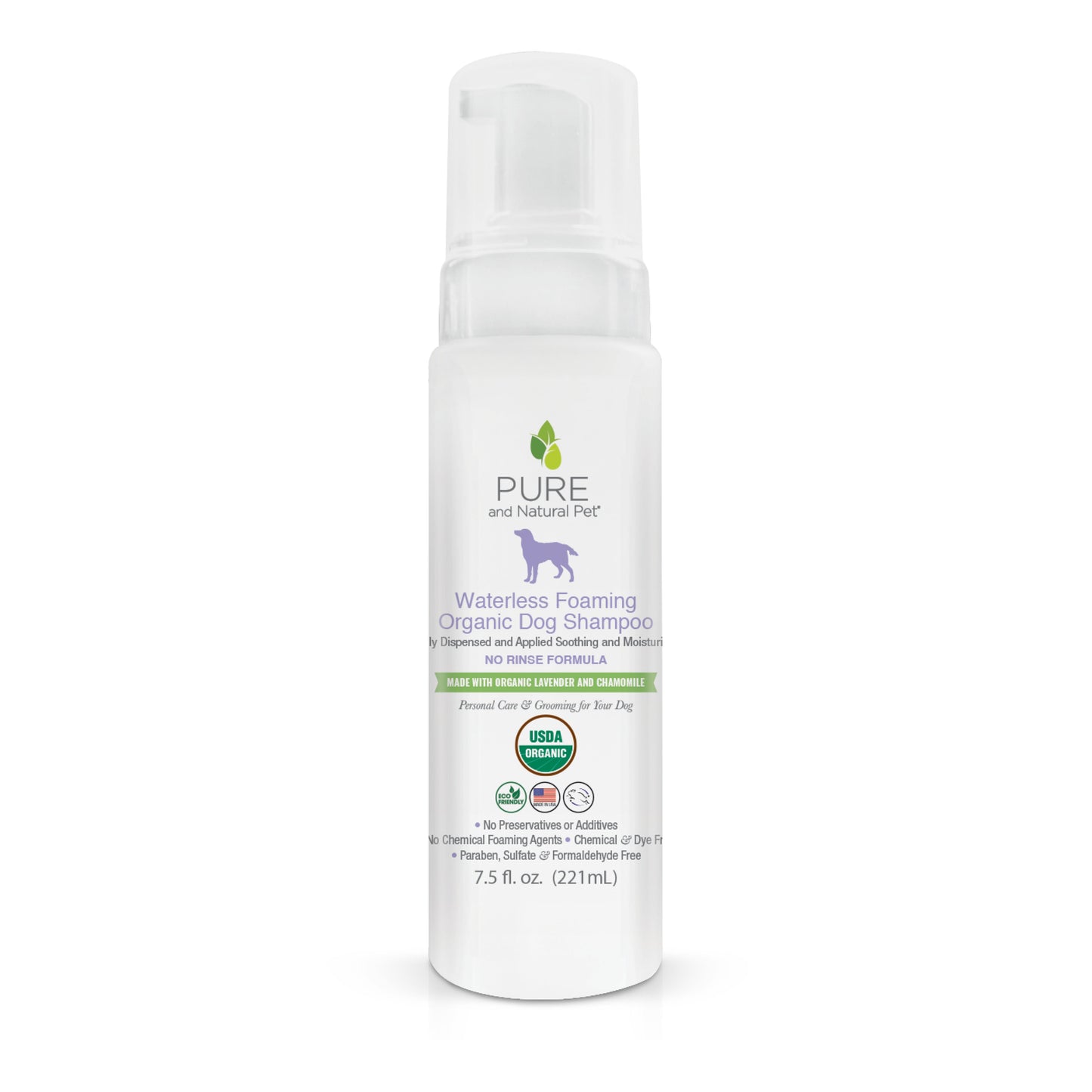 Pure & Natural Organic Waterless Foaming Shampoo for Dogs Lavender