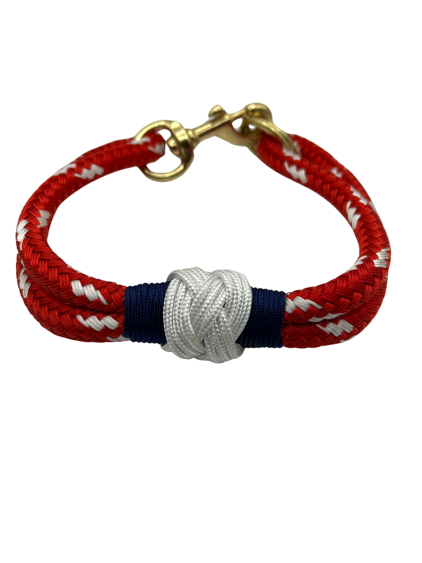 Annapolis made Handcrafted Turk's Head Knot Nautical Dog Collar with Solid Brass Fittings-Flat Collar converts to Martingale Collar