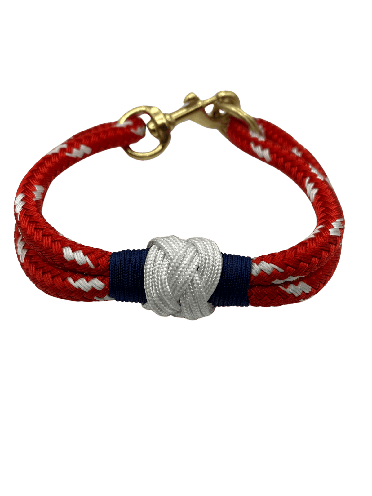 Annapolis made Handcrafted Turk's Head Knot Nautical Dog Collar with Solid Brass Fittings-Flat Collar converts to Martingale Collar-Boats n Barks