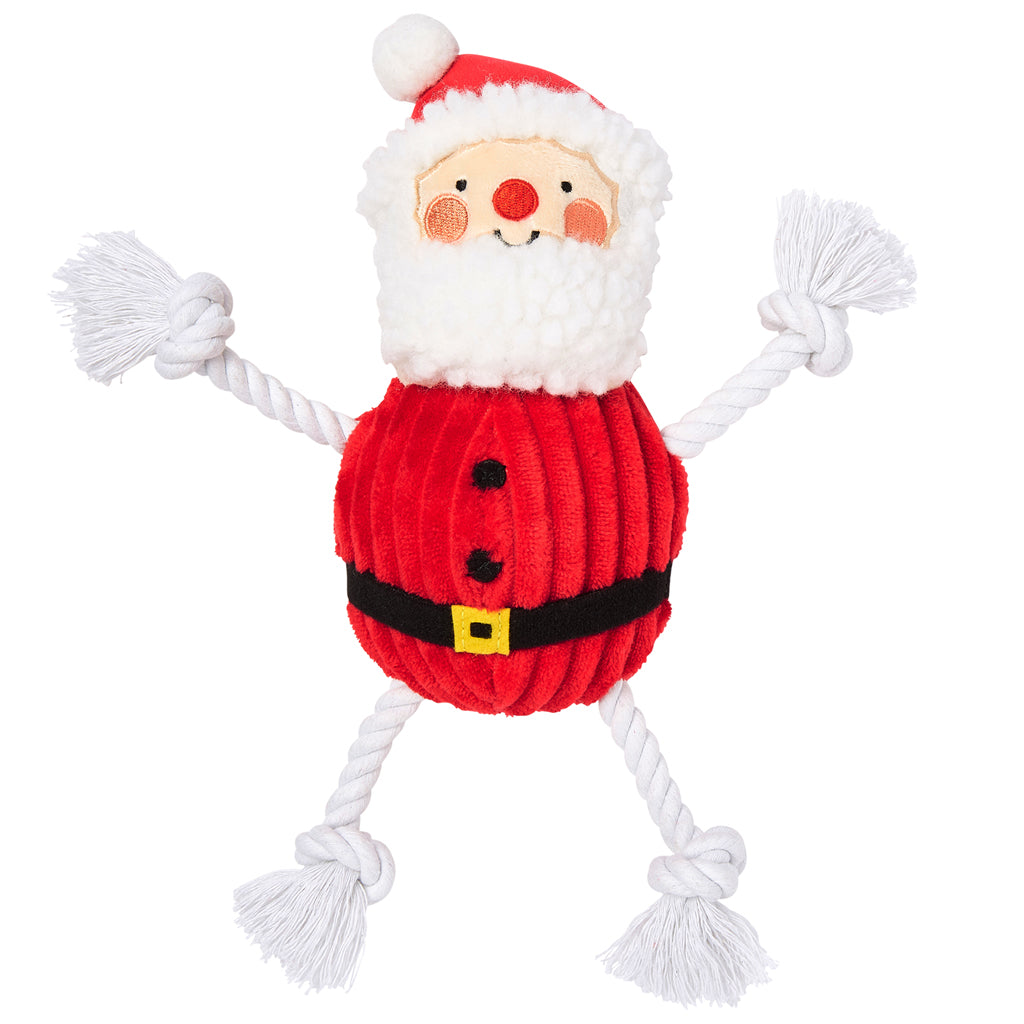 Christmas Santa Soft Dog Toy with Squeaker and Rope Pulls