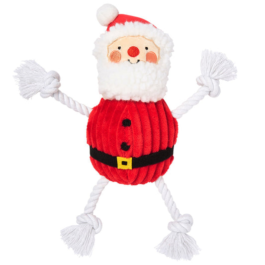 Christmas Santa Soft Dog Toy with Squeaker and Rope Pulls