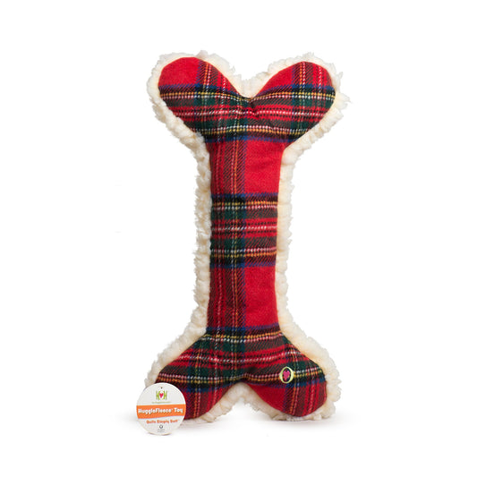 12" Fleece Bone with Tartan Plaid Soft Dog Toy with Loud Squeaker