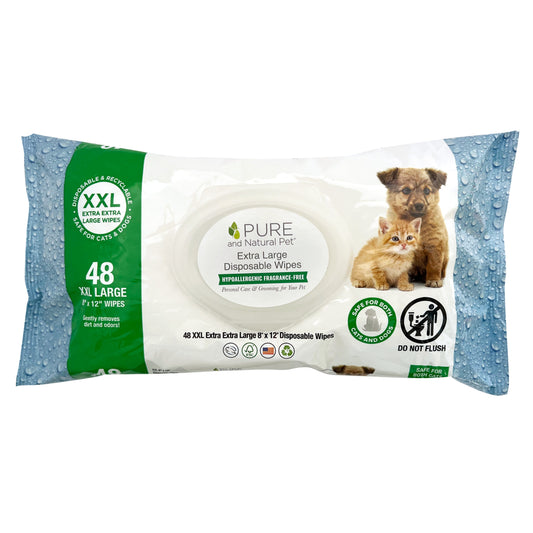 Pure & Natural Unscented Grooming & Cleansing Wipes 48ct XXL 8"x 12" for Dogs and Cats