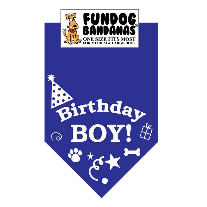 Birthday Boy Bandana for Medium & Large Dogs 22" x 22" x32" Assorted Colours-Boats n Barks