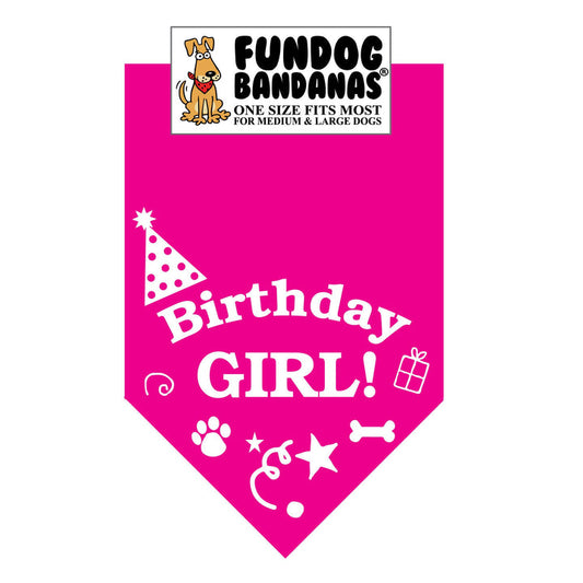 Birthday Girl Bandana for Medium  & Large Dogs  22" x 22" x32" Assorted Colours