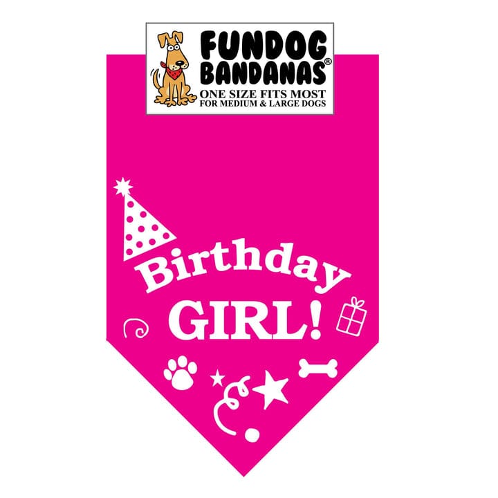 Birthday Girl Bandana for Medium & Large Dogs 22" x 22" x32" Assorted Colours-Boats n Barks