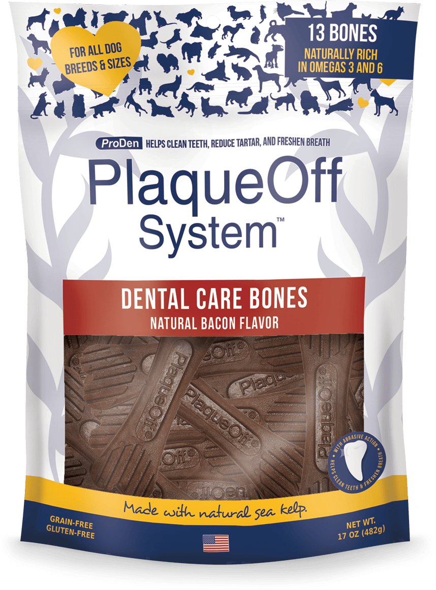 PlaqueOff System™ Dental Care LARGE Bones – Bacon 13 Bones/Bag-Boats n Barks