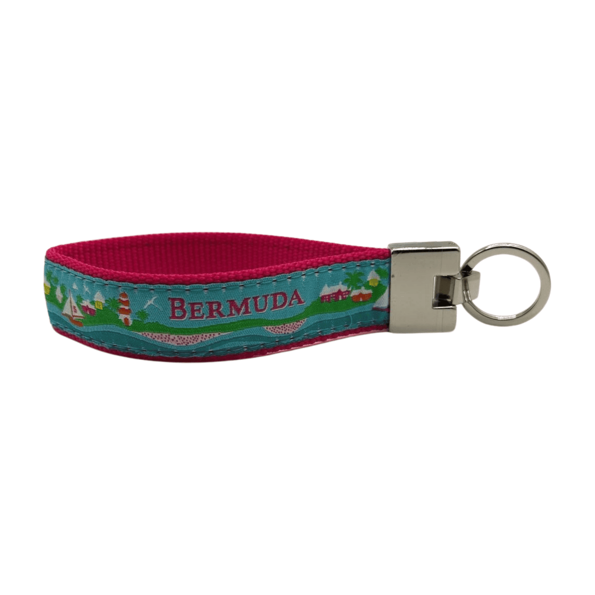 Bermuda Custom Key Ring Wristlet on Pink Webbing- Fits over Most Wrists-Boats n Barks