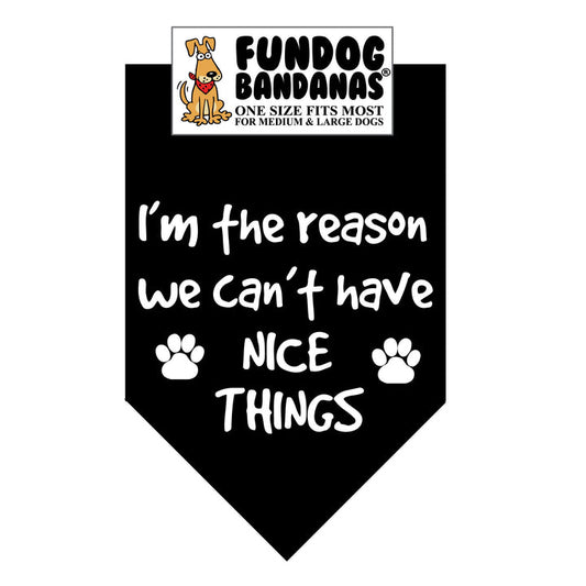 I'm the Reason We Can't Have Nice ThingsnBandana for Medium  & LargeDogs  22" x 22" x32" Assorted Colours
