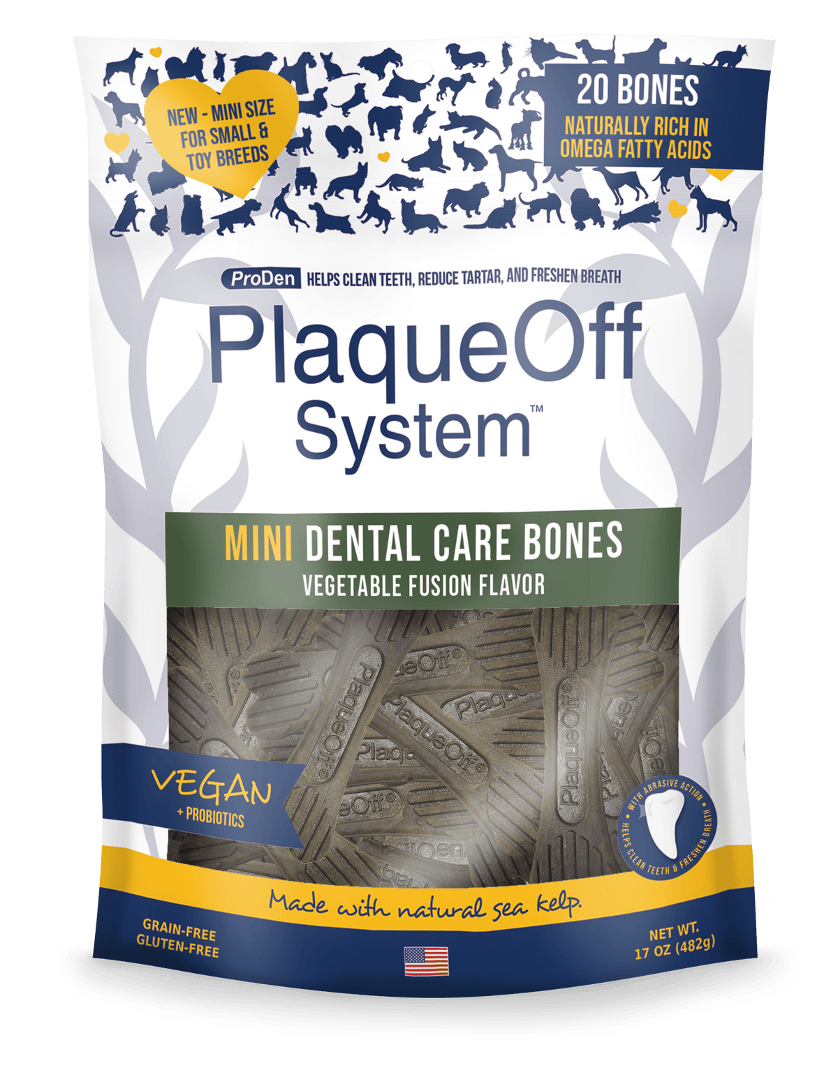 PlaqueOff System™ Dental Care MINI Bones – Vegetable Fusion 20 Bones/Bag-Boats n Barks