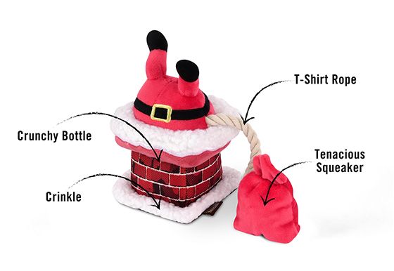Merry Woofmas Clumsy Claus Christmas Dog Toy with Squeaker, Crinkle and Crunchy Bottle