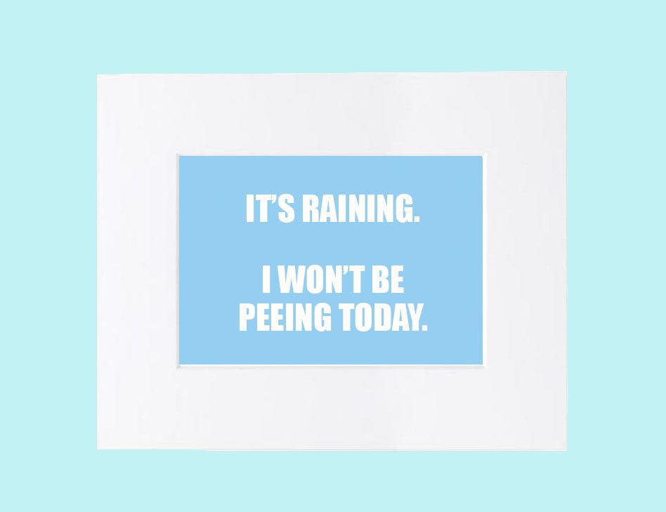 Over the Bowl Art-It's Raining. I Won't Be Peeing Today-Boats n Barks