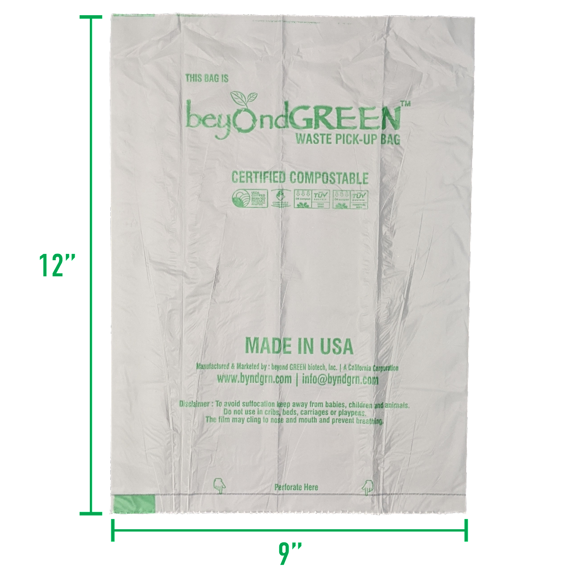 Beyond Green 100% Compostable Dog Poop Waste Bags-Box of 90 Bags-6 rolls of 15 bags Made in USA. TUV OK Home & TUV OK Industrial Compost