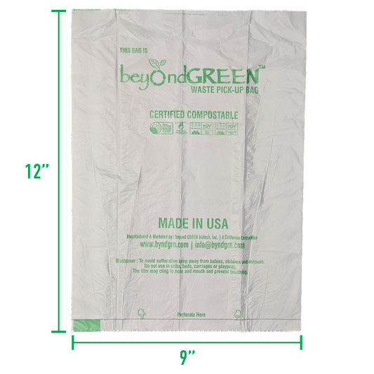 Beyond Green 100% Compostable Dog Poop Waste Bags  Roll of 15 bags 9" x 12" Made in USA. TUV OK Home & TUV OK Industrial Compost