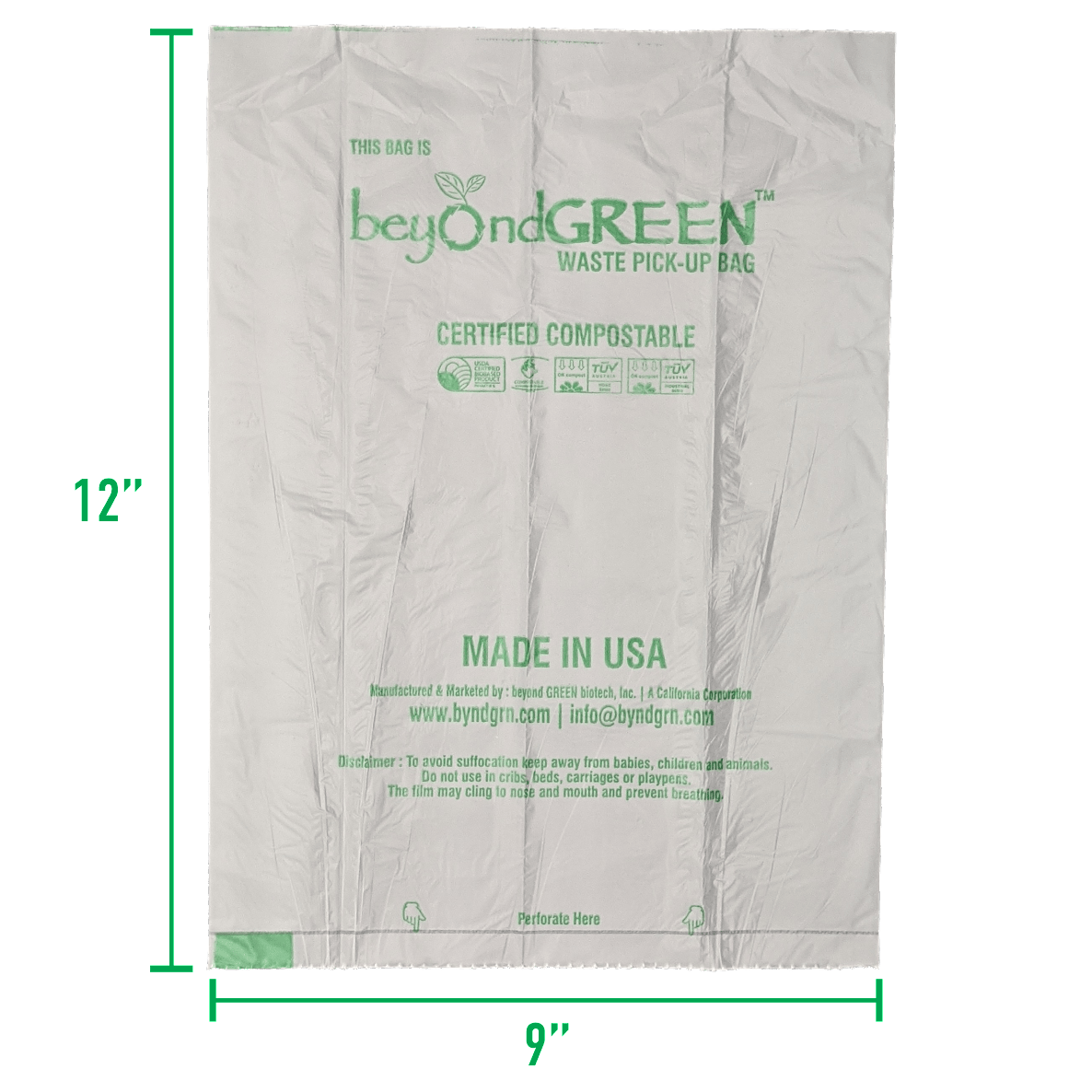 Beyond Green 100% Compostable Dog Poop Waste Bags Roll of 15 bags 9" x 12" Made in USA. TUV OK Home & TUV OK Industrial Compost-Boats n Barks