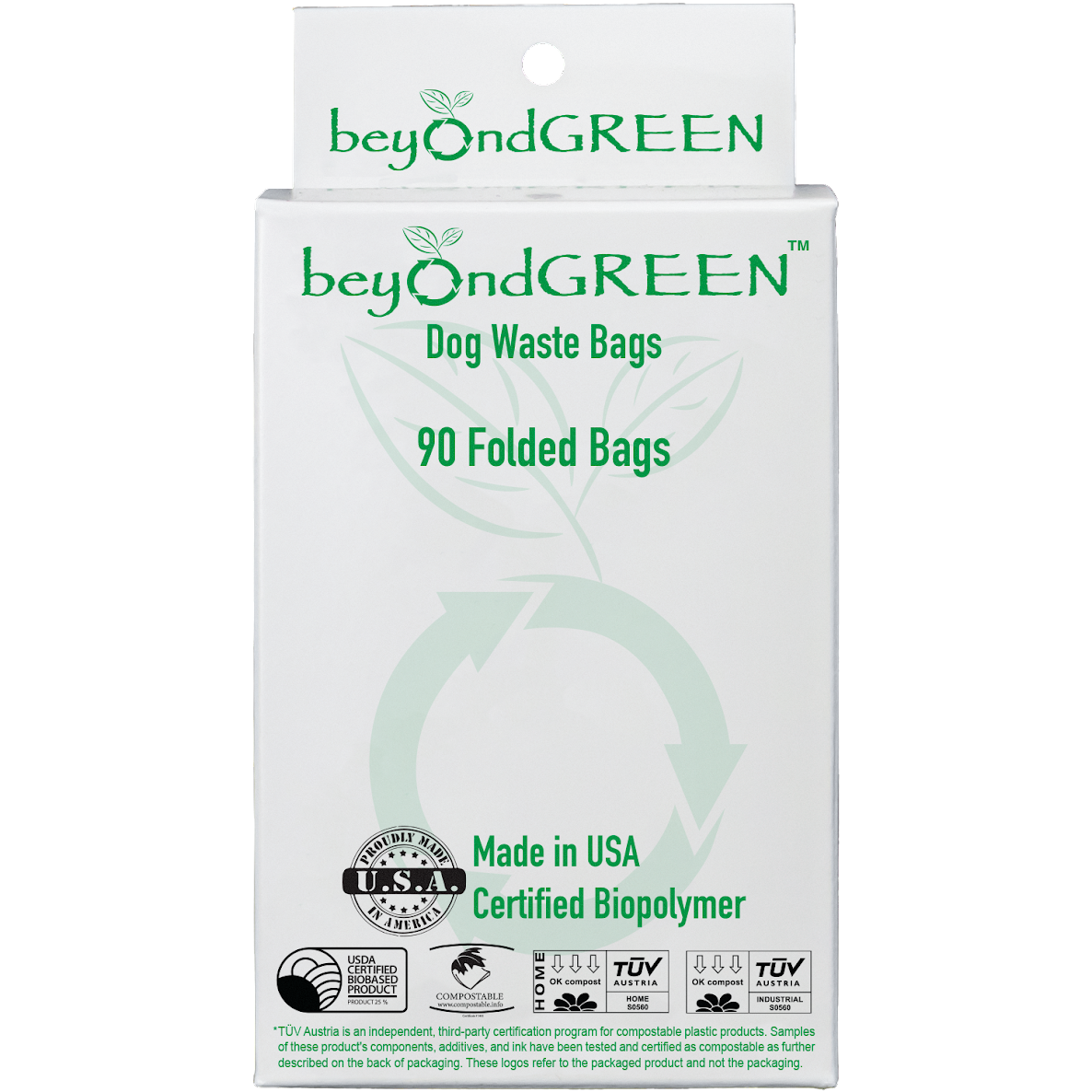Beyond Green 100% Compostable Dog Poop Waste Bags-Box of 90 Bags-6 rolls of 15 bags Made in USA. TUV OK Home & TUV OK Industrial Compost