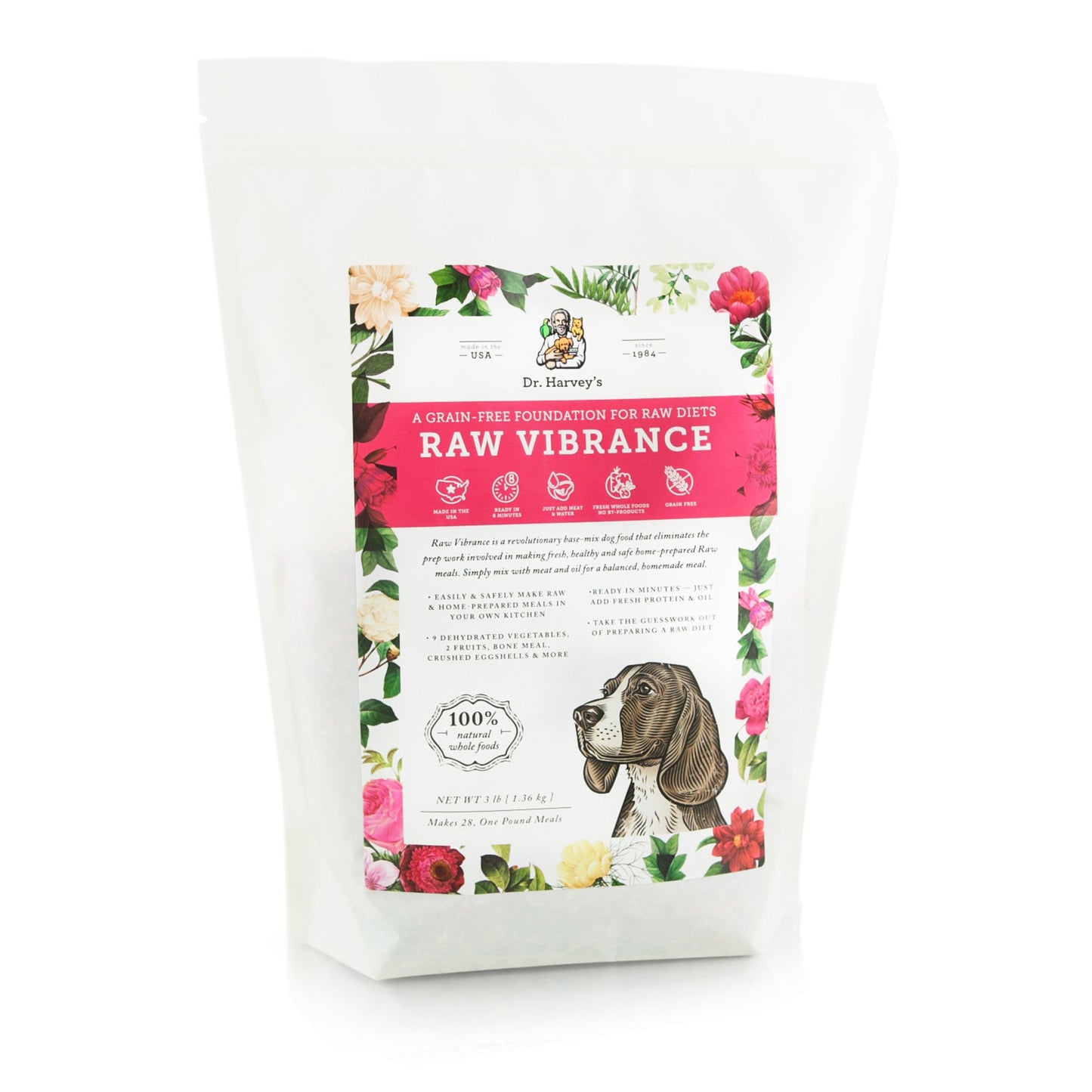 Dr. Harvey's Raw Vibrance Dog Food, Human Grade Dehydrated Base Mix for Dogs, Grain Free Raw Diet 6lb bag