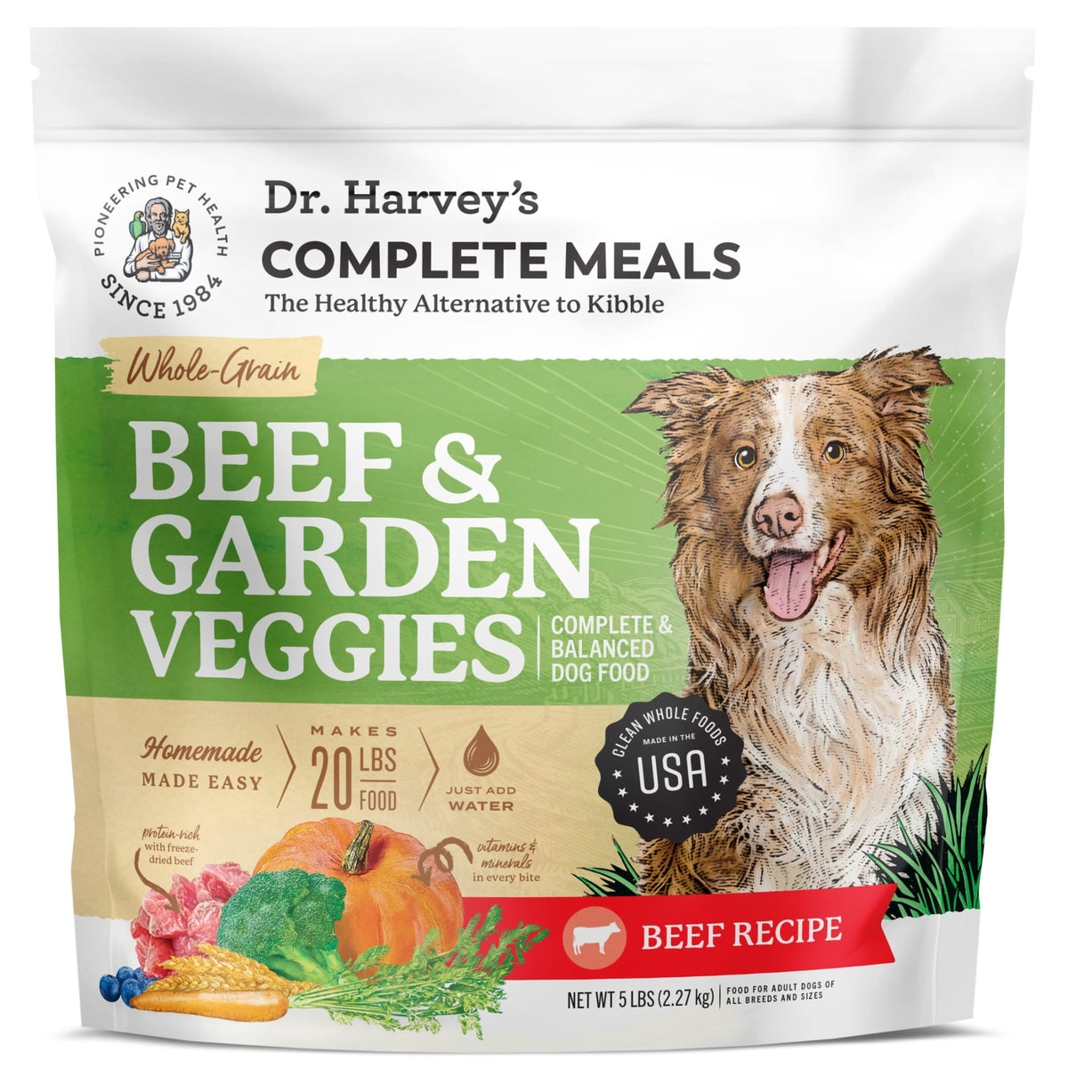 Dr. Harvey's Whole Grain Beef & Garden Veggies Dog Food, Human Grade Dehydrated Food for Dogs with Freeze-Dried Beef, Fruits, Vegetables and Probiotics-Boats n Barks