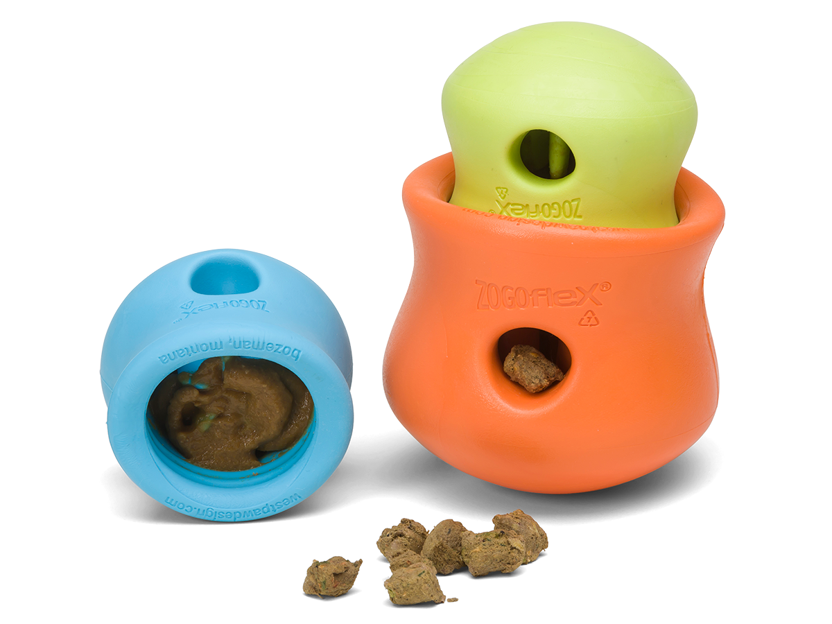 West Paw Zogoflex Toppl Treat Dispensing Dog Toy Puzzle – Interactive Chew Toys for Dogs – Dog Toy for Moderate Chewers, Fetch, Catch – Holds Kibble, Treatsf