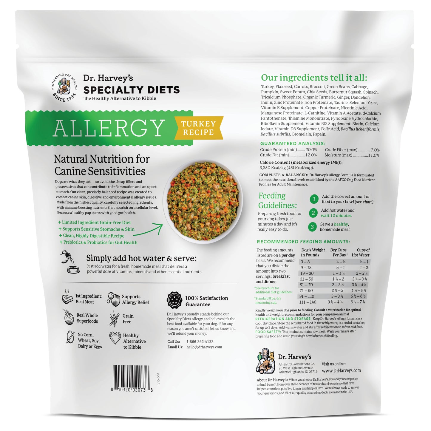 Dr. Harvey’s Specialty Diet Allergy Recipe, Turkey, Human Grade Dog Food for Dogs with Sensitivities and Allergies