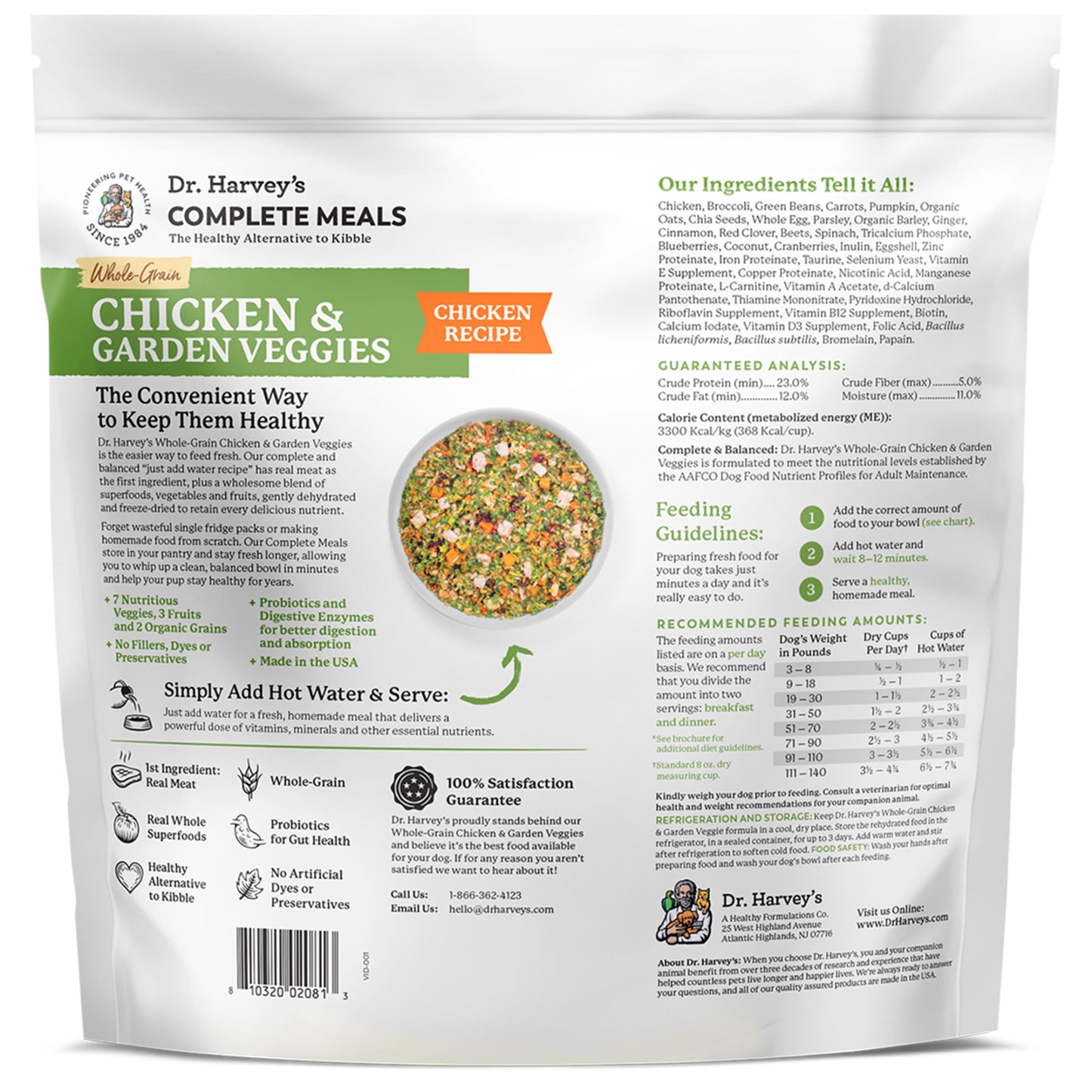 Dr. Harvey's Whole Grain Chicken & Garden Veggies Dog Food, Human Grade Dehydrated Food for Dogs with Freeze-Dried Chicken, Fruits, Vegetables and Probiotics