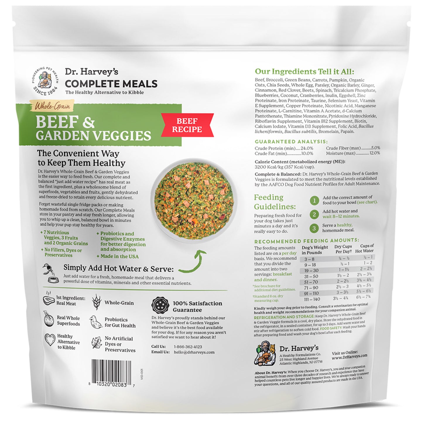 Dr. Harvey's Whole Grain Beef & Garden Veggies Dog Food, Human Grade Dehydrated Food for Dogs with Freeze-Dried Beef, Fruits, Vegetables and Probiotics