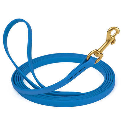 Waterproof Biothane Dog Long Lead 5/8" x 20' with Solid Brass Clip stitched onto Lead -much SAFER than using Grommets
