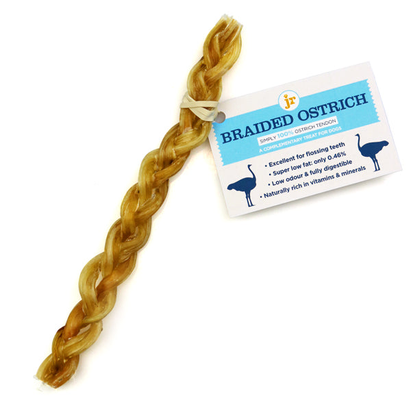 JR Pet Products Braided Ostrich Tendons for Dogs from South Africa 7"L