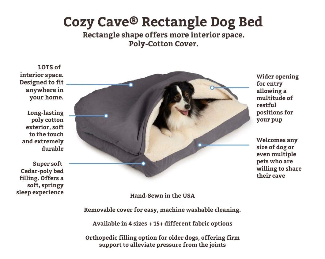 Luxury Cozy Rectangle Cotton Filled Cave Bed For Dogs made in USA
