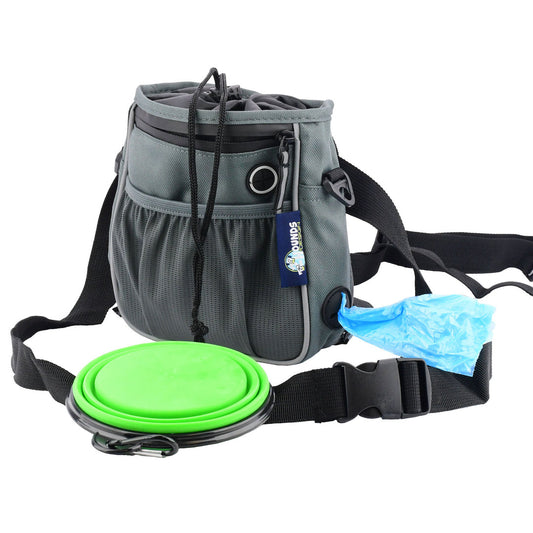 Treat Bag, Poop Bag Holder and Handy Collapsible Water Bowl