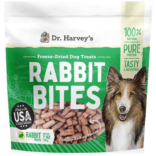 Dr. Harvey's Rabbit Bites Freeze Dried Dog Training Treats with Rabbit Meat for Dogs, 7 Ounces