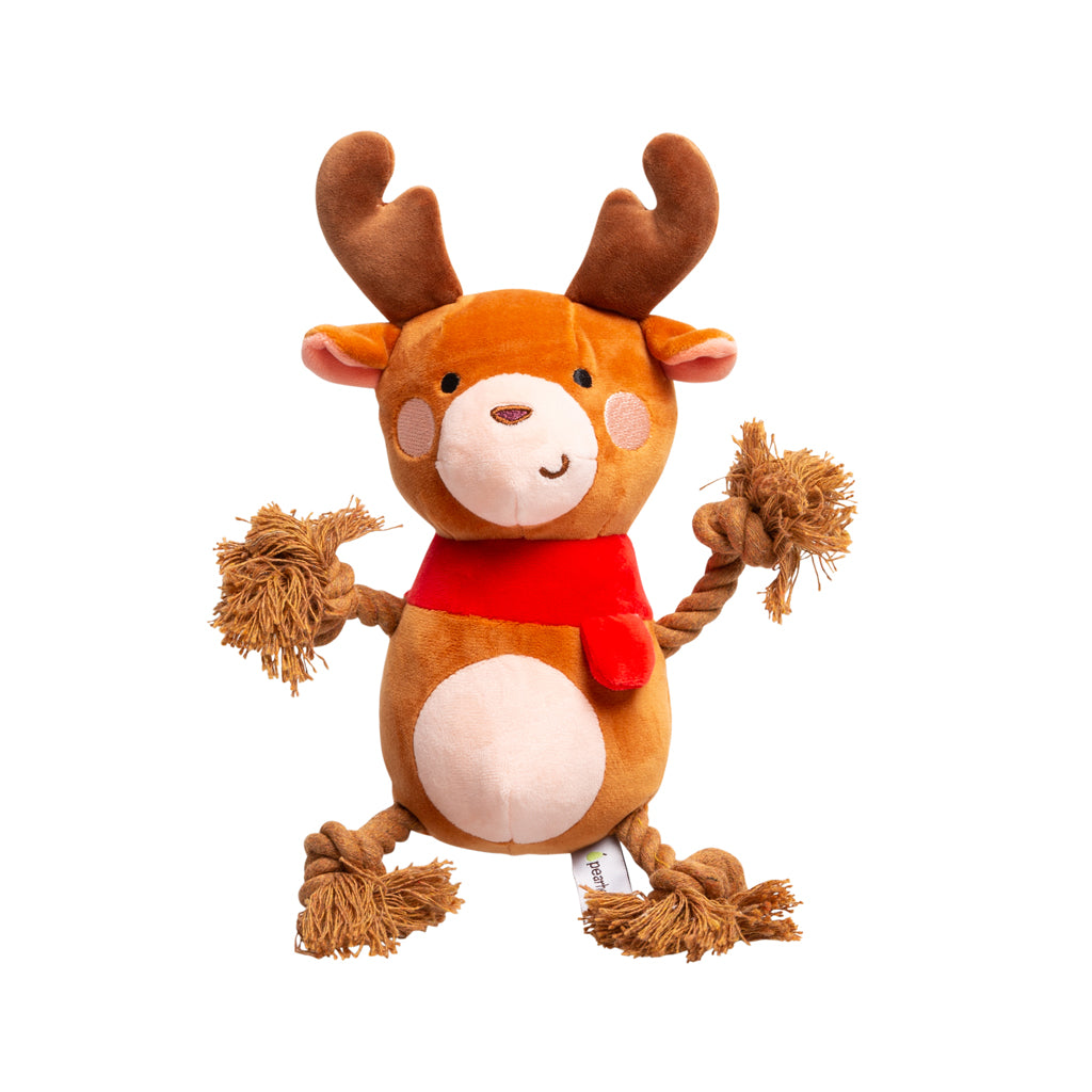 Christmas Reindeer Soft Dog Toy with Squeaker and Rope Pulls