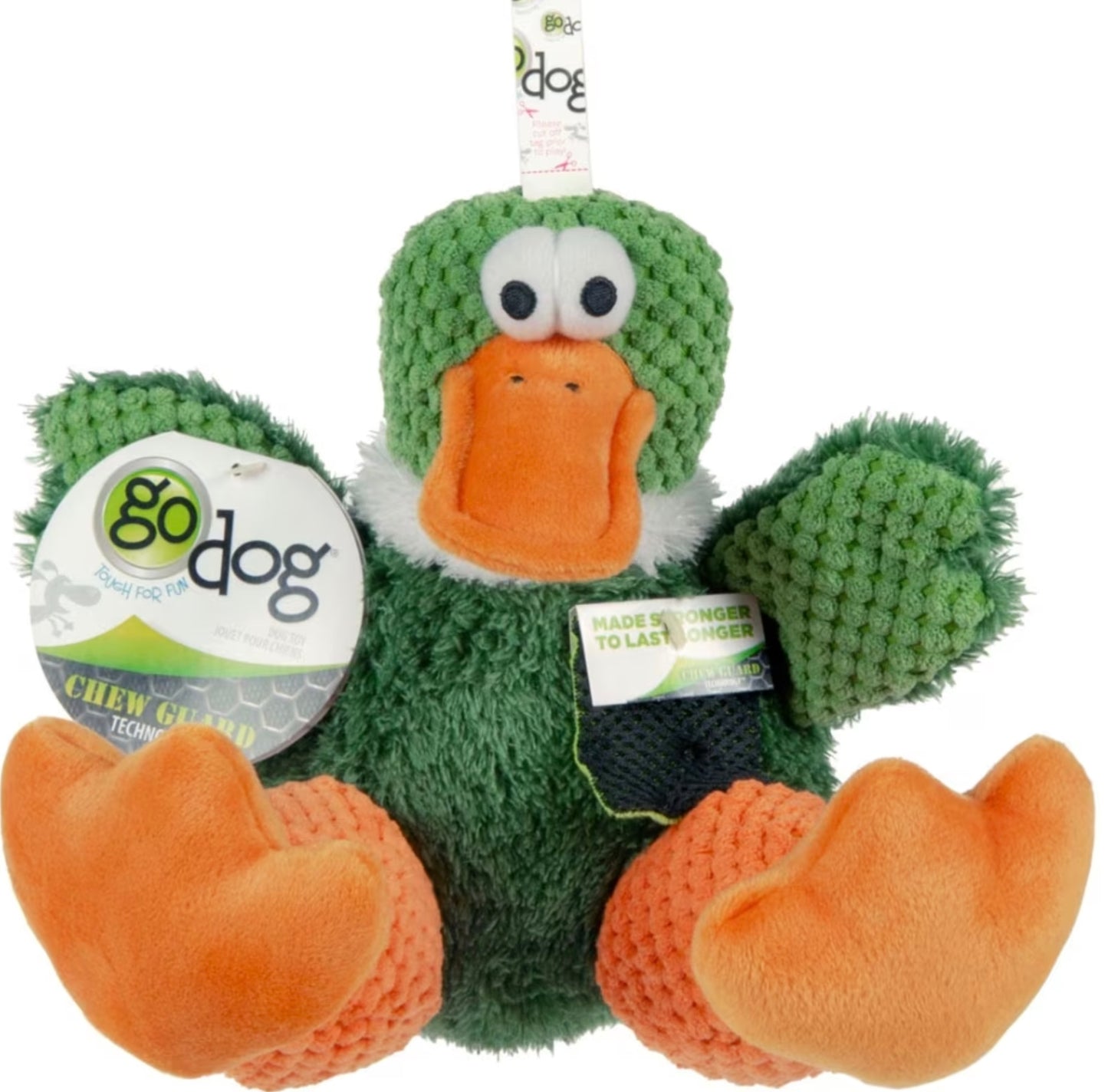 GoDog Checkers Sitting Duck Dog Toy with Squeaker