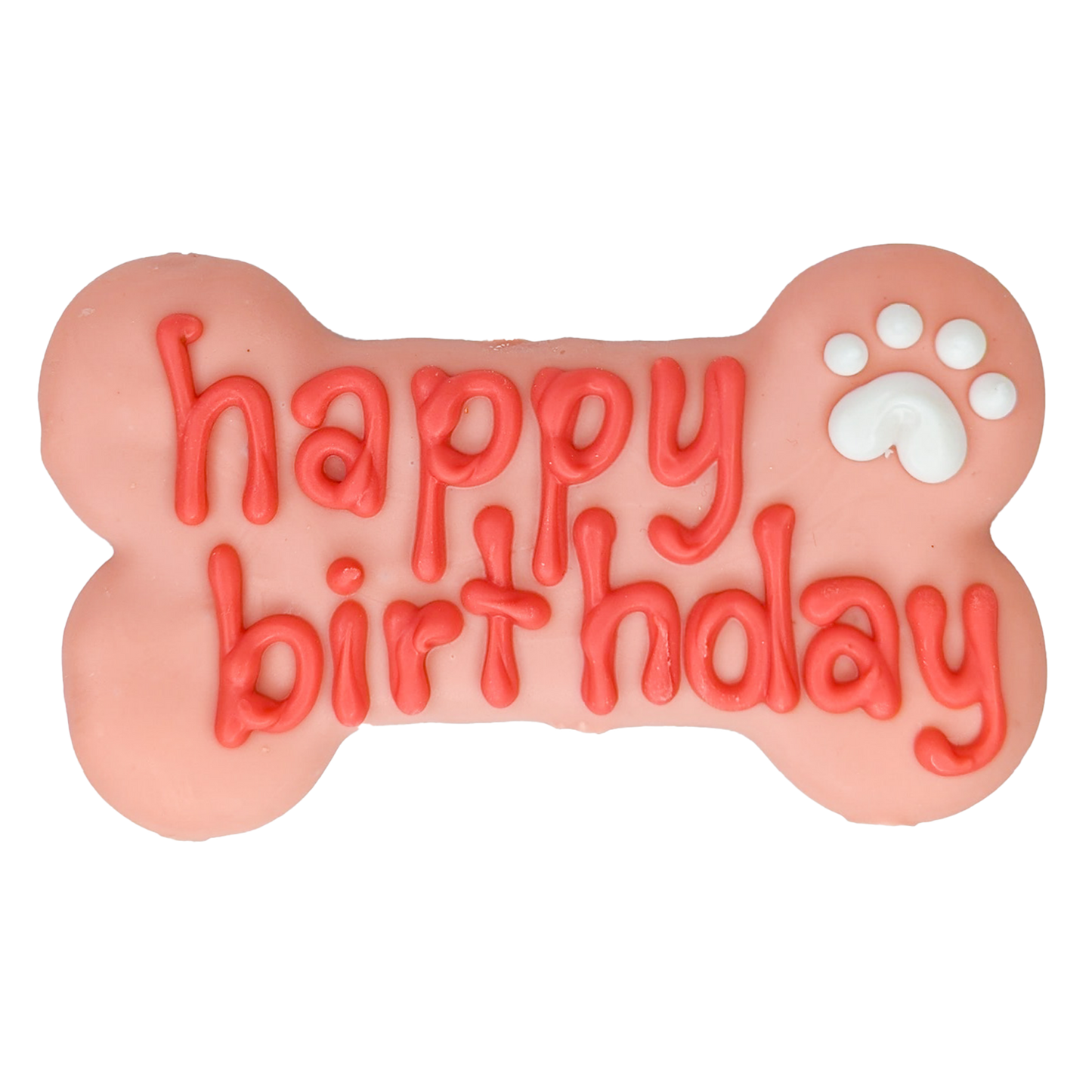 Pink Happy Birthday 6" Bone Cookie for Dogs made by Bosco & Roxy's of Canada