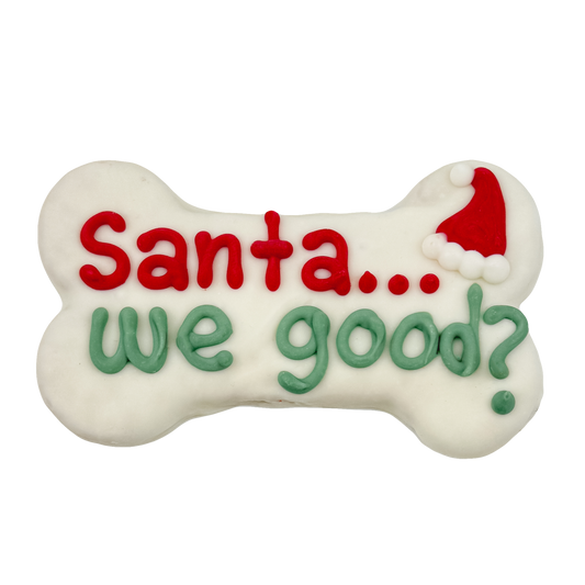 Bosco & Roxy's Christmas Santa We Good? Bone Shaped Dog Cookie 6"