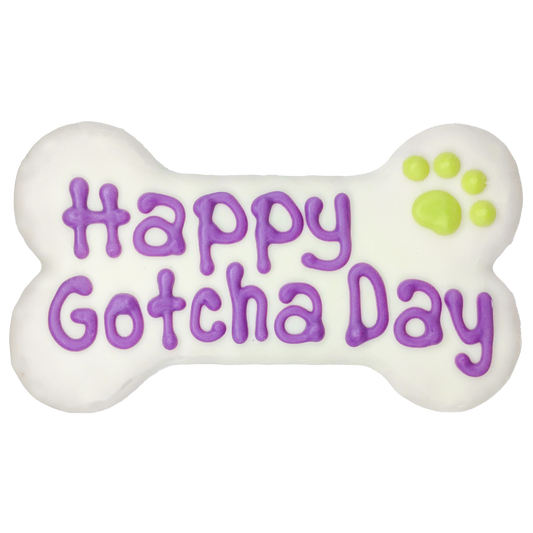 Happy Gotcha Day 6" Bone Cookie for Dogs made by Bosco & Roxy's of Canada