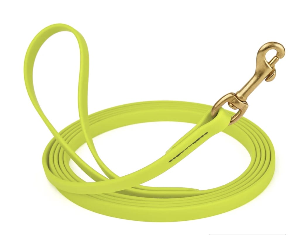 Waterproof Biothane Dog Long Lead 5/8" x 33' with Solid Brass Clip stitched onto Lead -much SAFER than using Grommets-Boats n Barks