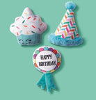 Happy Barkday 3 Piece Plush Dog Toy Set for Small Dogs with Loud Squeaker & Crinkle Paper in each Toy-Boats n Barks