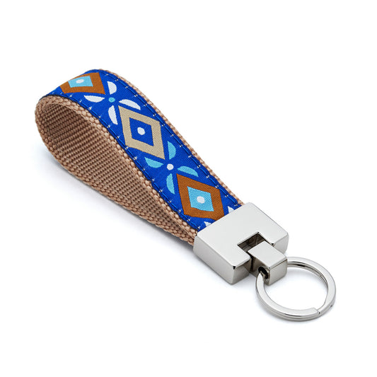 Key Ring Wristlet -  Fits over Most Wrists - Aztec Blue