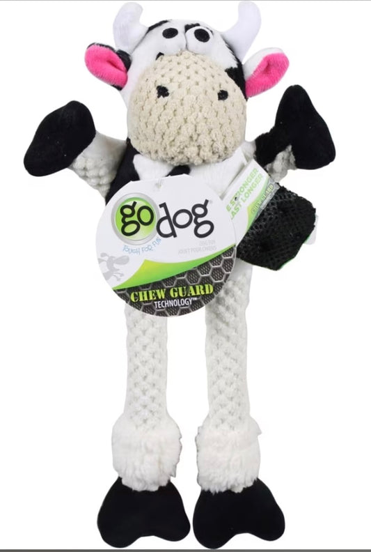 GoDog Checkers Skinny Cow Dog Toy - Mini