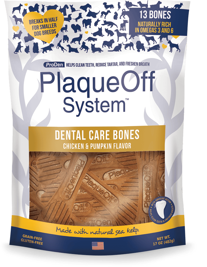 PlaqueOff System™ Dental Care LARGE Bones – Chicken & Pumpkin 13 Bones/Bag-Boats n Barks