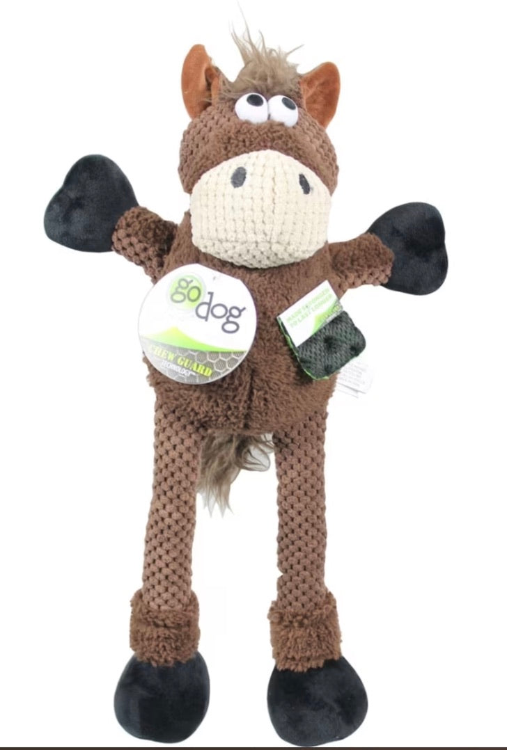 GoDOg Checkers Skinny Horse Dog Toy with Squeaker