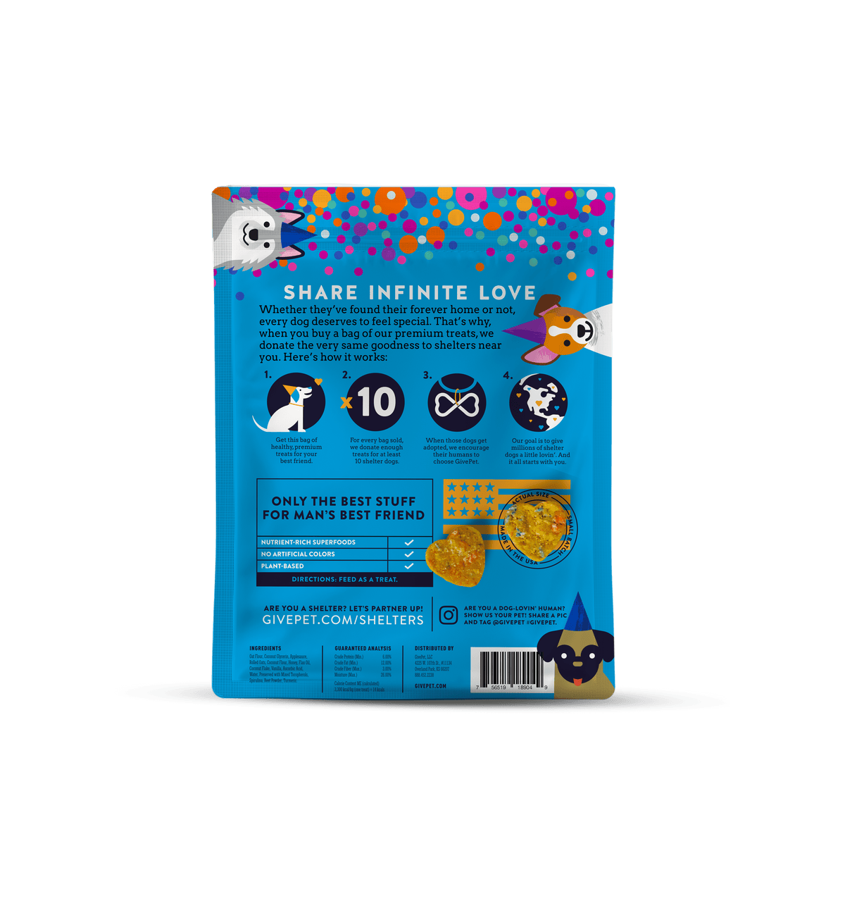 Give Pet Birthday Bash Soft Baked Treats for Dogs - Applesauce, Rolled Oats, Honey-Boats n Barks
