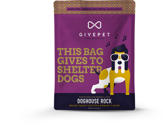 Give Pet Doghouse Rock Cookies for Dogs-Bacon, Peanut Butter and Banana