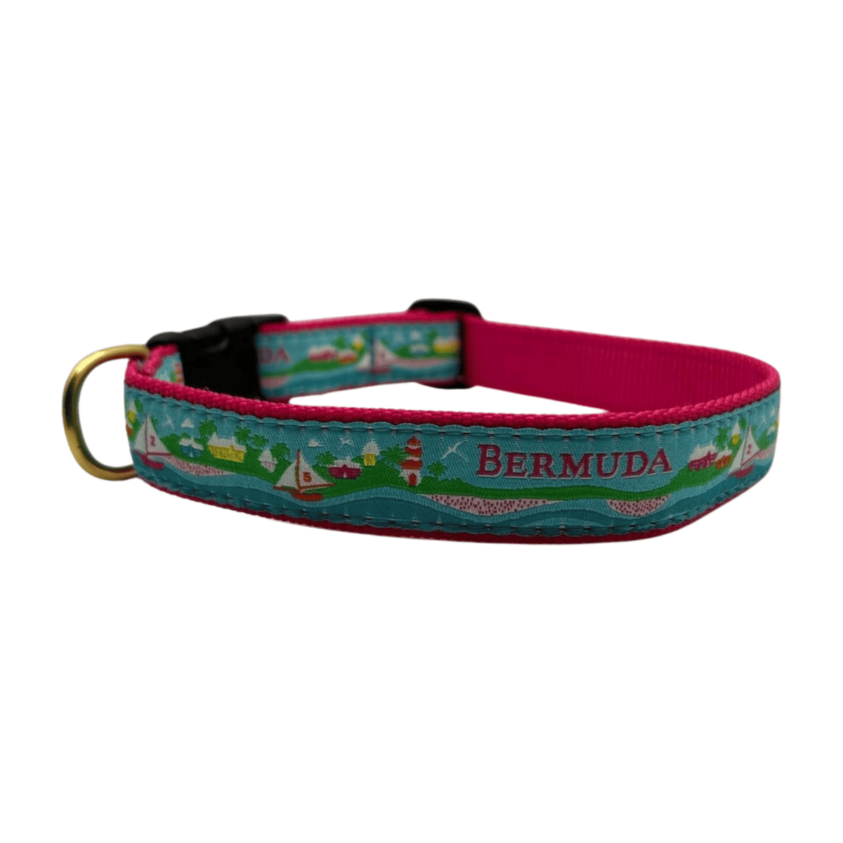 Bermuda Custom Dog Collar on Pink Webbing by Up Country-Boats n Barks