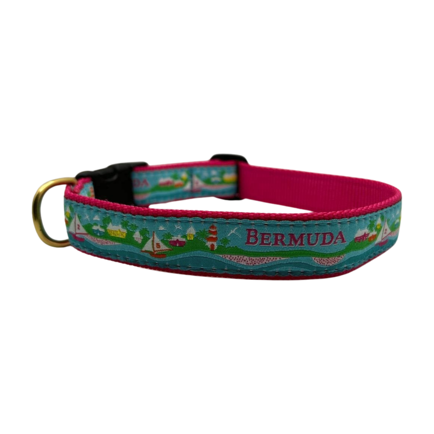 Bermuda Custom Dog Collar on Pink Webbing by Up Country