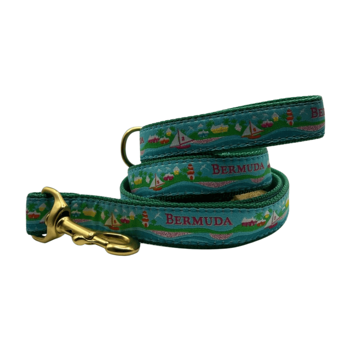 Bermuda Custom Dog Lead on Green Webbing by Up Country-Boats n Barks