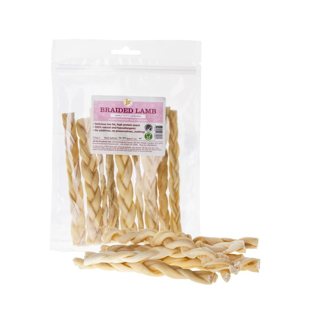 JR Pet Products Braided Lamb Chews for Dogs Made in UK 100g